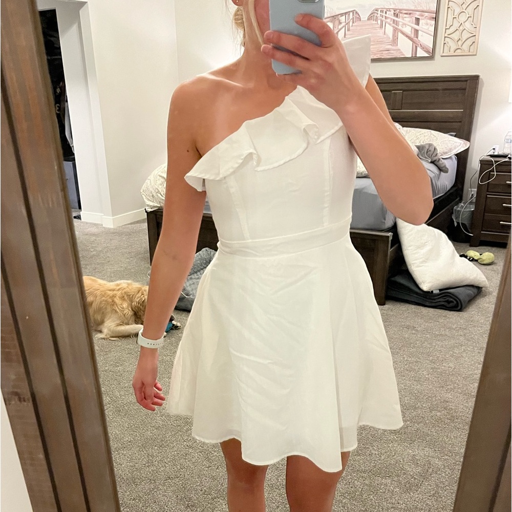 One shoulder white dress
